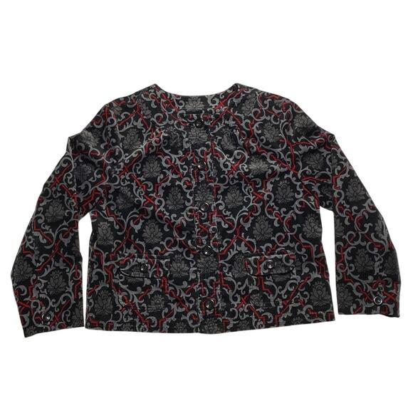 Charter Club  Size Large Button Up Floral Pocket Lined Sweater Damask Tapestry - Picture 13 of 13